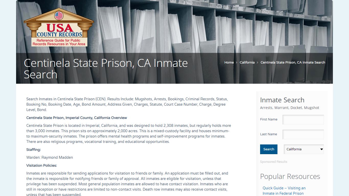 Centinela State Prison, CA Inmate Search | Name Search