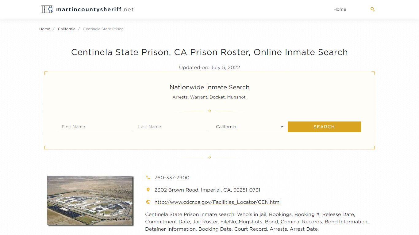 Centinela State Prison, CA Prison Roster, Online Inmate Search
