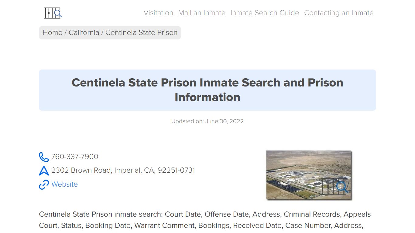 Centinela State Prison Inmate Search, Visitation, Phone no ...